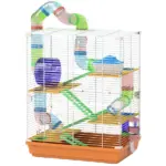 PawHut 18" 5-Tier Hamster Cage with Portable Carry Handle, Tubes and Tunnels, Includes Water Bottle, Food Dish and Exercise Wheel, Orange