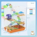 PawHut 18" 5-Tier Hamster Cage with Portable Carry Handle, Tubes and Tunnels, Includes Water Bottle, Food Dish and Exercise Wheel, Orange - Image 3