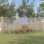 18.7'x9.2'x6.4' Large Chicken Coop for 15-18 Chickens, Walk-In Silver Chicken Run Pen Hen House with Roof Backyard Poultry - Image 2