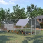 18.7'x9.2'x6.4' Large Chicken Coop for 15-18 Chickens, Walk-In Silver Chicken Run Pen Hen House with Roof Backyard Poultry - Image 10