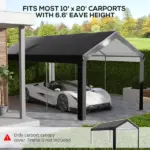 Outsunny 19.6' x 9.7' Carport Roof, UV Resistant Canopy Replacement, Fits 84C-378V00 and 84C-206 Series, Dark Gray - Image 4