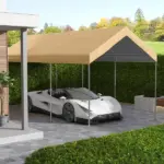 Outsunny 19.7' x 9.7' Carport Canopy Replacement Cover, UV Protection, Beige, with Ball Bungee Cords - Image 2