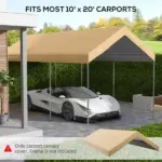 Outsunny 19.7' x 9.7' Carport Canopy Replacement Cover, UV Protection, Beige, with Ball Bungee Cords - Image 4