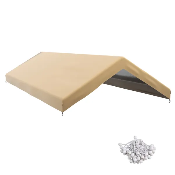 197-x-97-carport-canopy-replacement-cover-uv-protection-beige-with-ball-bungee-cords.webp Outsunny 19.7' x 9.7' Carport Canopy Replacement Cover, UV Protection, Beige, with Ball Bungee Cords - Image 1