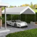 Outsunny 19.7' x 9.7' Carport Replacement Canopy UV Resistant Garage Car Cover with Ball Bungee Cords White - Image 2