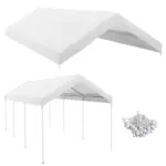 Outsunny 19.7' x 9.7' Carport Replacement Canopy UV Resistant Garage Car Cover with Ball Bungee Cords White - Image 11