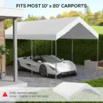 Outsunny 19.7' x 9.7' Carport Replacement Canopy UV Resistant Garage Car Cover with Ball Bungee Cords White - Image 4