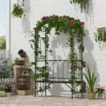 Outsunny 19.75 Inch Wide Metal Garden Arbor with Bench and Scrollwork - Image 2