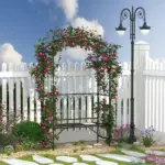 Outsunny 19.75 Inch Wide Metal Garden Arbor with Bench and Scrollwork - Image 10