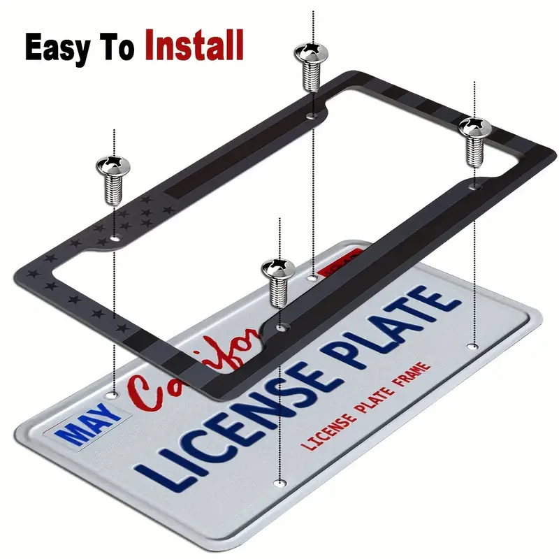 Black 3D American Flag License Plate Frame ABS Car Tag Holder