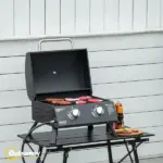 2 Burner Propane Gas Grill Portable Tabletop BBQ with Foldable Legs Lid Thermometer for Camping Black - Image 2