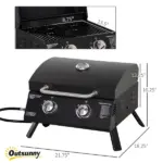 2 Burner Propane Gas Grill Portable Tabletop BBQ with Foldable Legs Lid Thermometer for Camping Black - Image 3