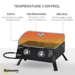 2 Burner Propane Gas Grill Portable Tabletop BBQ with Foldable Legs Lid Thermometer for Camping Black - Image 4