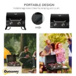 2 Burner Propane Gas Grill Portable Tabletop BBQ with Foldable Legs Lid Thermometer for Camping Black - Image 5