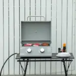 2 Burner Propane Gas Grill Portable Tabletop BBQ with Foldable Legs Lid Thermometer for Camping Light Grey - Image 11