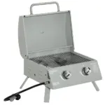 2 Burner Propane Gas Grill Portable Tabletop BBQ with Foldable Legs Lid Thermometer for Camping Light Grey - Image 13