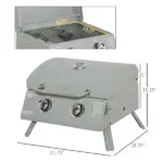 2 Burner Propane Gas Grill Portable Tabletop BBQ with Foldable Legs Lid Thermometer for Camping Light Grey - Image 3