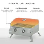 2 Burner Propane Gas Grill Portable Tabletop BBQ with Foldable Legs Lid Thermometer for Camping Light Grey - Image 4