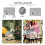 2 Burner Propane Gas Grill Portable Tabletop BBQ with Foldable Legs Lid Thermometer for Camping Light Grey - Image 5