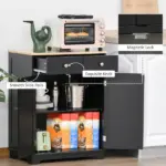 HOMCOM 2-Door Sideboard Buffet Cabinet, Kitchen Cabinet, Coffee Bar Cabinet with Adjustable Shelf and 2 Drawers for Dining Room, Hallway, Black - Image 7