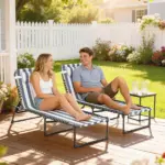 Outsunny 2 Folding Chaise Lounge Pool Chairs with 4-Position Reclining Back, Pillow, Breathable Mesh and Bungee Seat, Blue White - Image 2