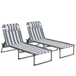 Outsunny 2 Folding Chaise Lounge Pool Chairs with 4-Position Reclining Back, Pillow, Breathable Mesh and Bungee Seat, Blue White - Image 11