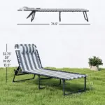 Outsunny 2 Folding Chaise Lounge Pool Chairs with 4-Position Reclining Back, Pillow, Breathable Mesh and Bungee Seat, Blue White - Image 3