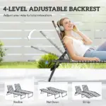 Outsunny 2 Folding Chaise Lounge Pool Chairs with 4-Position Reclining Back, Pillow, Breathable Mesh and Bungee Seat, Blue White - Image 4