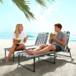 Outsunny 2 Folding Chaise Lounge Pool Chairs with 4-Position Reclining Back, Pillow, Breathable Mesh and Bungee Seat, Blue White - Image 7