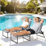 Outsunny 2 Folding Chaise Lounge Pool Chairs with 4-Position Reclining Back, Pillow, Breathable Mesh and Bungee Seat, Blue White - Image 10