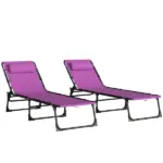 2 Folding Chaise Lounge Pool Chairs with 4-Position Reclining Back, Pillow, Breathable Mesh and Bungee Seat, Purple - Image 11