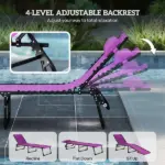 2 Folding Chaise Lounge Pool Chairs with 4-Position Reclining Back, Pillow, Breathable Mesh and Bungee Seat, Purple - Image 4