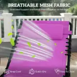 2 Folding Chaise Lounge Pool Chairs with 4-Position Reclining Back, Pillow, Breathable Mesh and Bungee Seat, Purple - Image 5