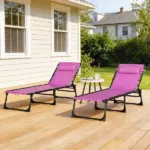 2 Folding Chaise Lounge Pool Chairs with 4-Position Reclining Back, Pillow, Breathable Mesh and Bungee Seat, Purple - Image 8