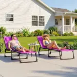 2 Folding Chaise Lounge Pool Chairs with 4-Position Reclining Back, Pillow, Breathable Mesh and Bungee Seat, Purple - Image 10