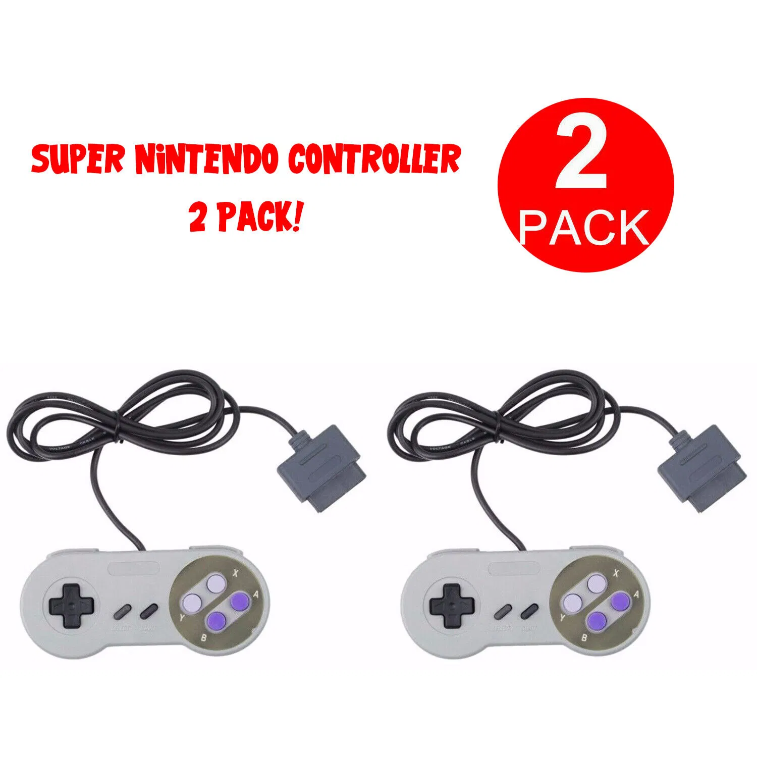 2 Pack Replacement Wired Controllers Compatible with Super Nintendo SNES 6 Foot Cable