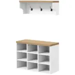 HOMCOM 2-in-1 Coat Rack Shoe Bench Set 9 Pair Storage Cabinet Hall Tree Entryway Hallway Mudroom Bedroom Organizer White