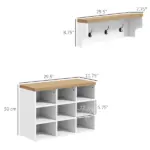 HOMCOM 2-in-1 Coat Rack Shoe Bench Set 9 Pair Storage Cabinet Hall Tree Entryway Hallway Mudroom Bedroom Organizer White - Image 3