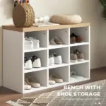 HOMCOM 2-in-1 Coat Rack Shoe Bench Set 9 Pair Storage Cabinet Hall Tree Entryway Hallway Mudroom Bedroom Organizer White - Image 5