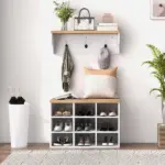 HOMCOM 2-in-1 Coat Rack Shoe Bench Set 9 Pair Storage Cabinet Hall Tree Entryway Hallway Mudroom Bedroom Organizer White - Image 7