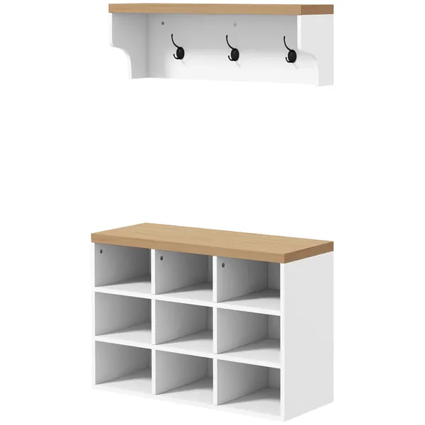 2-in-1-coat-rack-shoe-bench-set-9-pair-storage-cabinet-hall-tree-entryway-hallway-mudroom-bedroom-organizer-white.webp HOMCOM 2-in-1 Coat Rack Shoe Bench Set 9 Pair Storage Cabinet Hall Tree Entryway Hallway Mudroom Bedroom Organizer White - Image 1