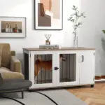 2-In-1 Dog Crate Table with Double Doors and Storage, Dog Cage for Medium and Large-sized Dogs, Walnut and White - Image 2