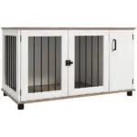 2-In-1 Dog Crate Table with Double Doors and Storage, Dog Cage for Medium and Large-sized Dogs, Walnut and White - Image 11