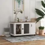 2-In-1 Dog Crate Table with Double Doors and Storage, Dog Cage for Medium and Large-sized Dogs, Walnut and White - Image 10