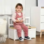 2-in-1 Kids Wooden Toy Organizer Chest Storage Box with Seat Bench Cabinet Chunk Cube with Safety Pneumatic Rod White - Image 2