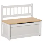 2-in-1 Kids Wooden Toy Organizer Chest Storage Box with Seat Bench Cabinet Chunk Cube with Safety Pneumatic Rod White