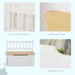 2-in-1 Kids Wooden Toy Organizer Chest Storage Box with Seat Bench Cabinet Chunk Cube with Safety Pneumatic Rod White - Image 4