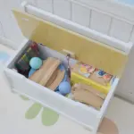 2-in-1 Kids Wooden Toy Organizer Chest Storage Box with Seat Bench Cabinet Chunk Cube with Safety Pneumatic Rod White - Image 7