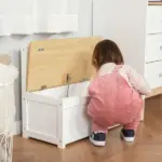 2-in-1 Kids Wooden Toy Organizer Chest Storage Box with Seat Bench Cabinet Chunk Cube with Safety Pneumatic Rod White - Image 10