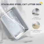 2 in 1 Stainless Steel Cat Litter Box with Removable Lid, Scoop, Filter Bags, for Small to Large Cats, White - Image 4